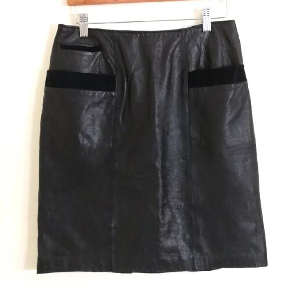 West Bay Leather Pencil Skirt Suede Trim Black Size‎ 10